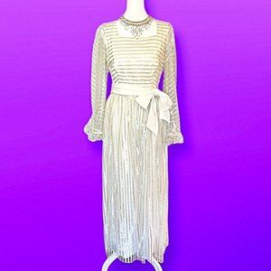 Vintage 70s Dead Stock Avant Garde Silver Metallic Formal Maxi Dress